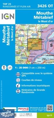 I.G.N Carte au 1-25.000ème - TOP 25 - 3426 OT - Mouthe - Métabief - Le Mont d'or