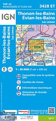 I.G.N Carte au 1-25.000ème - TOP 25 - 3428 ET - Thonon-les-Bains - Evian-les-Bains - Lac Léman