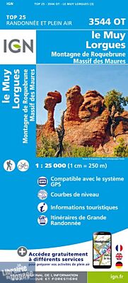 I.G.N Carte au 1-25.000ème - Top 25 - 3544 OT - Le Muy - Lorgues - Montagne de Roquebrune - Massif des Maures