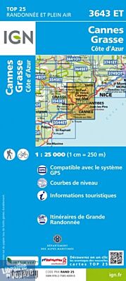 I.G.N Carte au 1-25.000ème - TOP 25 - 3643 ET - Cannes - Grasse - Côte d'Azur