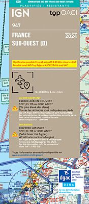 IGN - Carte Aéronautique OACI 947 - France sud-ouest - Plastifiée - Edition 2024
