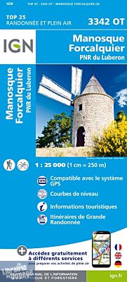 I.G.N - Carte au 1-25.000ème - TOP 25 - 3342OT - Manosque - Forcalquier - PNR du Luberon