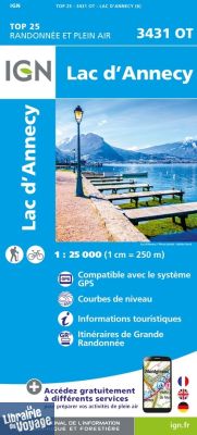 I.G.N - Carte au 1-25.000ème - Top 25 - 3431OT - Lac d'Annecy
