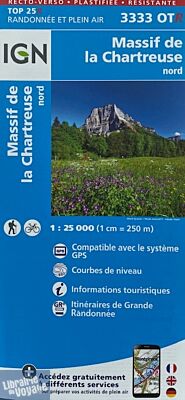 I.G.N - Carte au 1-25.000ème - TOP 25R - 3333 OTR - Massif de la Chartreuse Nord - Résistante