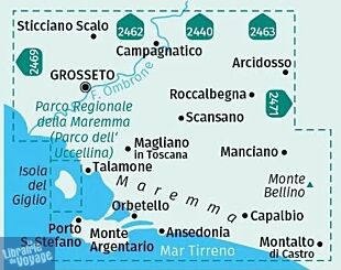 Kompass - Carte de randonnées - n°2470 - Maremma, Grosseto, Monte Argentario, Isola del Giglio