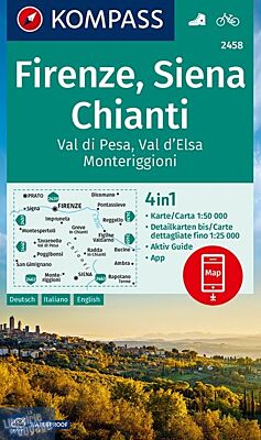 Kompass - Carte de randonnées - n°2458 - Firenze, Siena, Chianti, val di Pesa, Val d'Elsa, Monteriggioni (Florence, Sienne et les environs)
