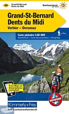 Kummerly Frey - Carte de Randonnée Suisse n°22 - Grand Saint Bernard - Dents du Midi - Verbier - Ovronnaz