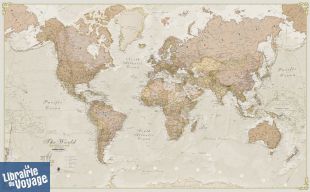 Maps international - Carte du monde politique style antique - Plastifiée avec barres - Au 1/30mio