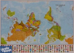 Maps international - Carte du monde politique " World Upside Down" - Plastifiée avec barres - Au 1/30mio (en anglais)
