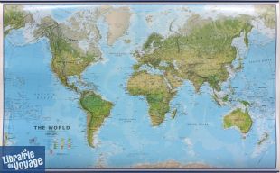 Maps international - Carte murale plastifiée - Le Monde environnemental au 1/30mio  avec listeaux métalliques