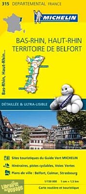 Michelin - Carte Départements N°315 - Bas-Rhin - Haut Rhin - Territoire de Belfort