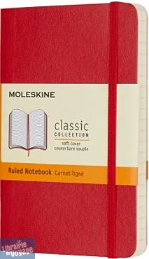 Moleskine - Carnet format poche ligné - Souple - Rouge écarlate