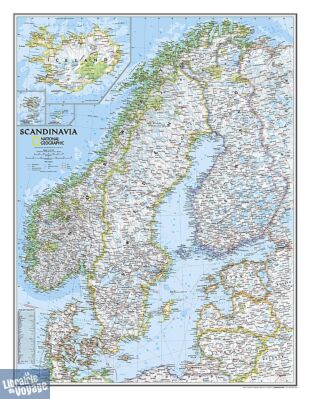 National Geographic - Carte murale plastifiée - Scandinavie 