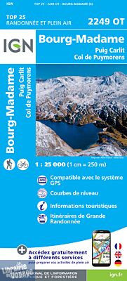I.G.N - Carte au 1-25.000ème - TOP 25 - 2249 OT - Bourg-Madame - Puig Carlit - Col de Puymorens