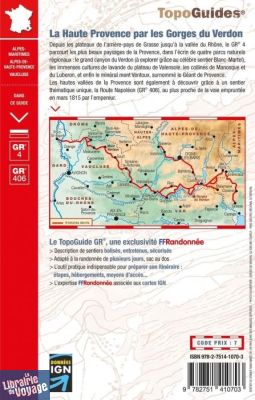 Topo-guide FFRandonnée - Réf.401 - La Haute Provence par les Gorges du Verdon - GR 4 (la route Napoléon à pied)